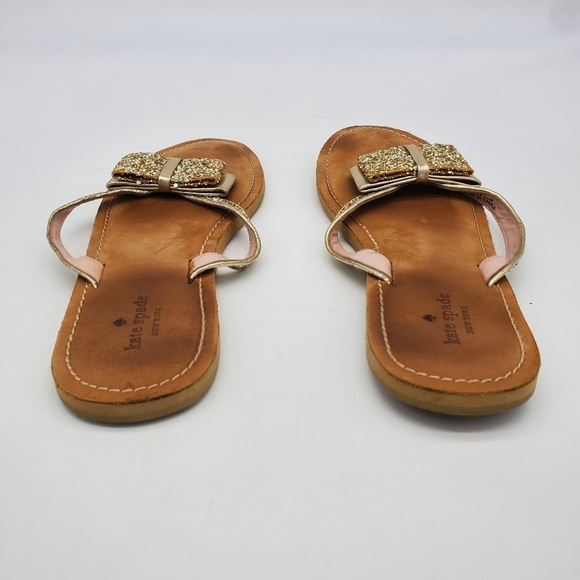 Kate Spade Shoes Women 11M Icarda Gold Glitter Bow Thong Sandals - Picture 3 of 10